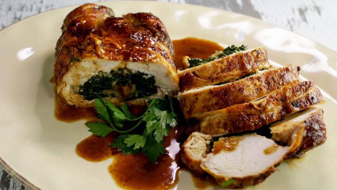 Jacques Pepin's Chicken Ballottine Stuffed with Spinach, Cheese and