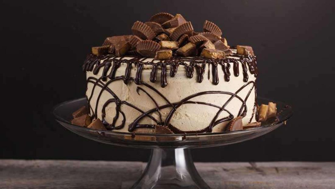 Peanut Butter Chocolate Layer Cake with Reese's Peanut Butter Cups!