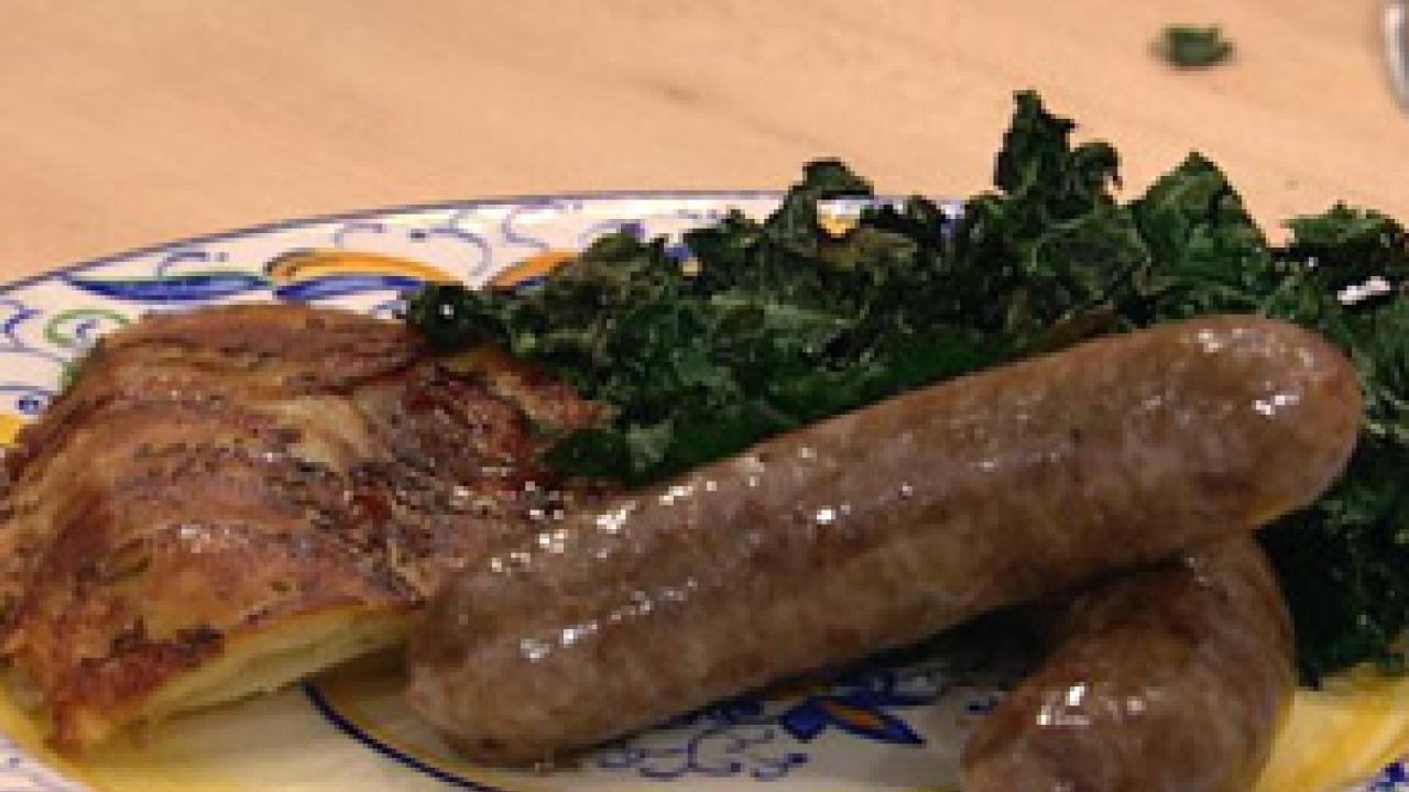 Italian Potato Cake With Roast Sausage Crispy Kale Rachael Ray Show