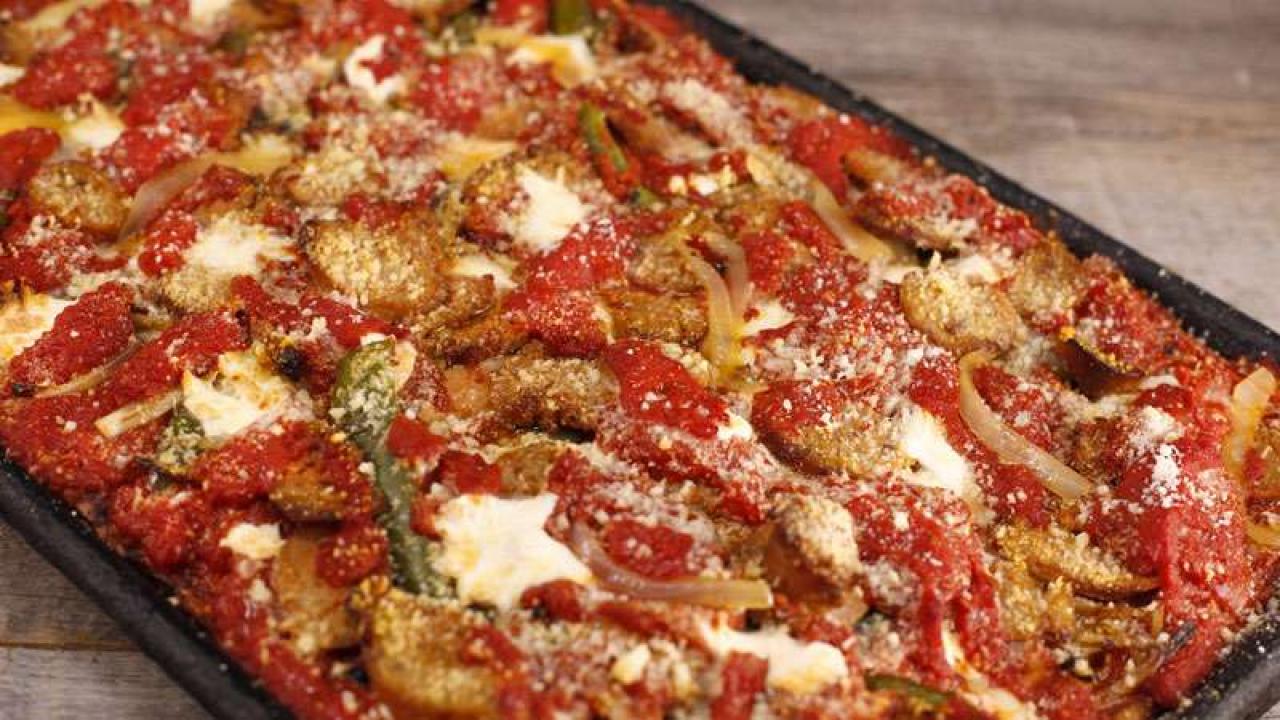 Sicilian Pizza Topped with Tomatoes and Onions