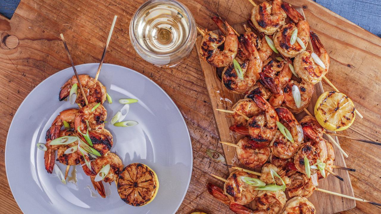 Red Chili & Ginger Marinated Grilled Shrimp Skewers | Recipe - Rachael ...