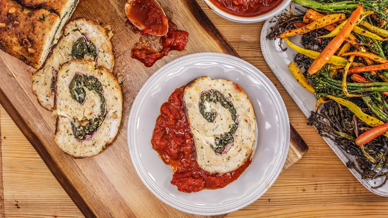 Rachael S Rolled Turkey Meatloaf And Autumn Spiced Tomato Sauce Rachael Ray Show
