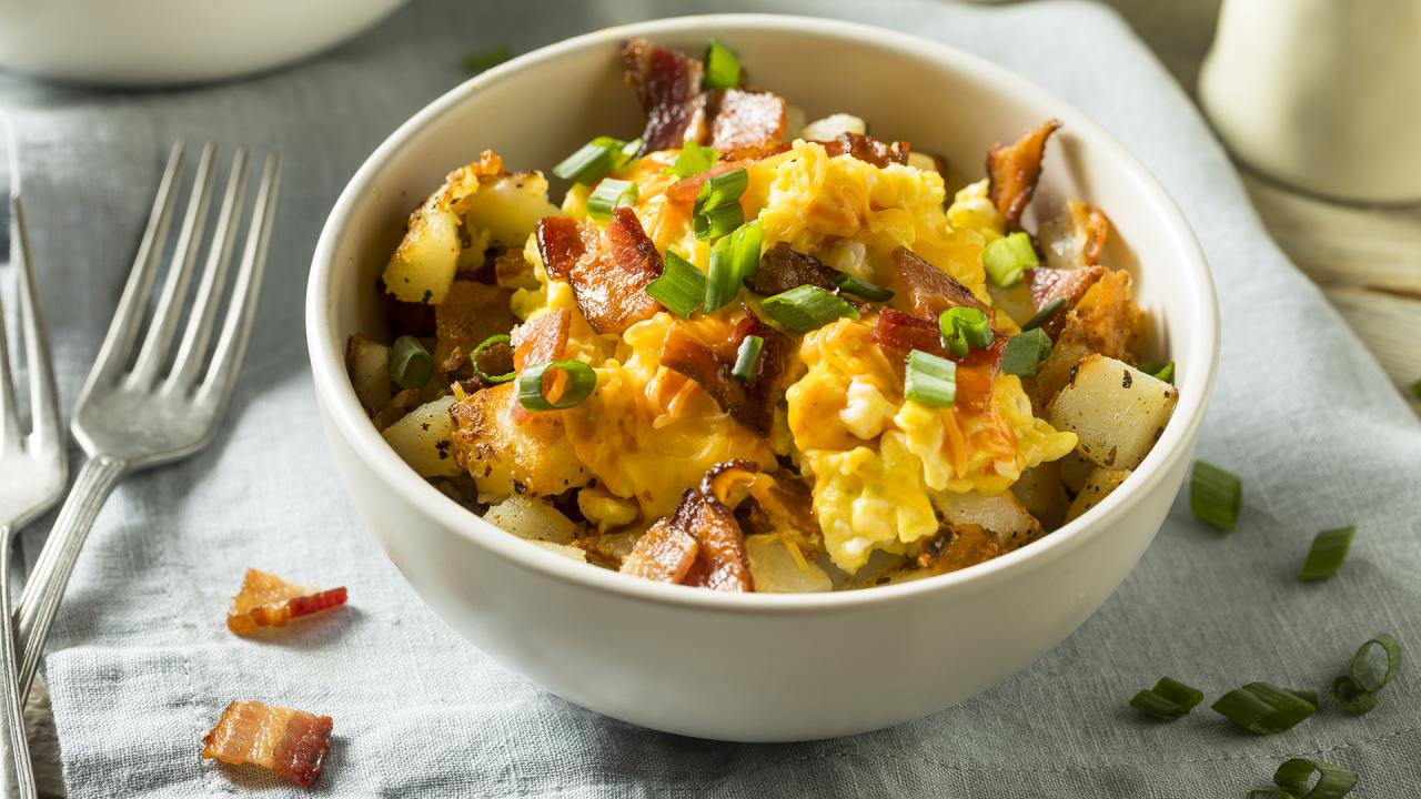 sausage egg and potato breakfast bowl