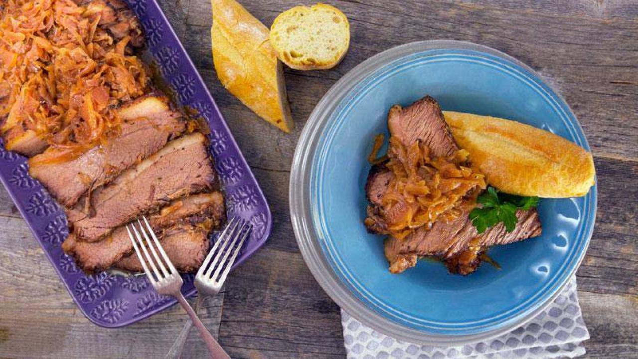 Daphne Oz’s Cider Braised Brisket With Red Cabbage And Apples Recipe Rachael Ray Show